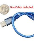 Recording Module In Black Enclosure With Dual Mode Selector Plug And Play Light Mode Or Motion Mode For Auto Display Activation By Walk By Motion Sensor Ideal For Retail Displays And Light Triggered Projects blue USB cable with USB-A to square B connector, ruler and coin for scale