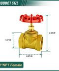 1 Inch NPT Brass Gate Valve Female X Female With Wheel Handle dimensions displayed
