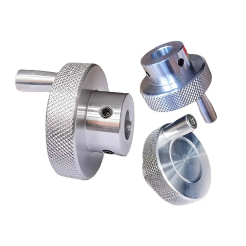 Boss Grade Aluminum Alloy Manual Positioning Handwheel With Killer Knurled Grip For Stepper Motor Cnc and Diy Projects Built Tough, showcasing a set of aluminum handwheels.
