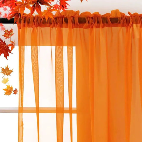 Orange Sheer Voile Window Curtain Panels 52 Inch Wide 84 Inch Long Rod Pocket 2 Panels lightweight polyester sheers on window