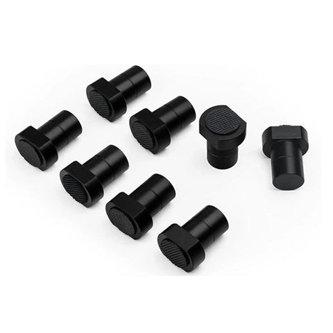 8 Piece Aluminum Bench Dogs Set For Woodworking, three quarters inch size, with non-slip blocks and rubber inserts on white background