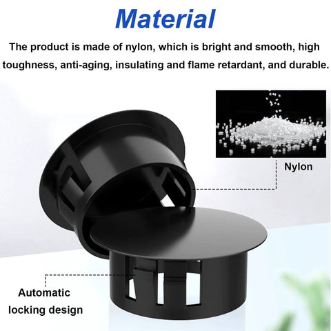 Close-up of nylon material and automatic locking design of 254-Piece Nylon Hole Plug Kit In 6 Sizes For One Fifth Inch To One Inch Holes