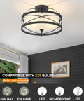 Industrial Vintage Semi Flush Mount Ceiling Light With Two Cage Drum Light Fixtures In Old Bronze Finish for Living Room
