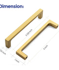 Dimensions of Solid Five Inch Square Cabinet Handles 10 Pack Brushed Brass Drawer Pulls for Kitchen Cabinets showing 5 inch spacing.