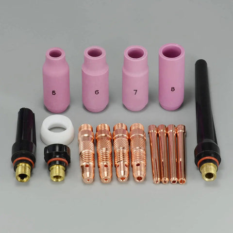TIG Collet Bodies 10N Series Kit With Alumina Ceramic Cups For SR WP 17 18 26 Torches, 16 Piece Set Included