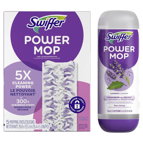 Power Mop Refill Pack With Lavender Floor Cleaner Solution Includes 5 Multi Surface Mopping Pads And 1 25.3 Fl Oz Bottle Boss Level Clean For Tile Vinyl Laminate And Wood Floors Kitchen And Bathroom Scrub All Purpose pack with pads and lavender solution