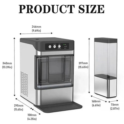 Solid Countertop Nugget Ice Maker That Chills Cocktails Swiftly With Squishy Soft Cubes And Makes Weekend Tailgates Hit Different With Zero Setup Hassles Or Waiting, size dimensions displayed.