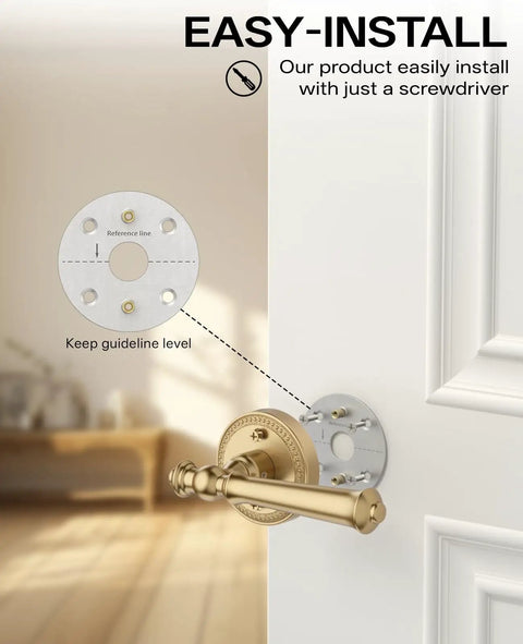 Champagne Bronze Dummy Interior Door Handles, 2 Pack, Non Functional Faux Handles For Interior Doors, Easy Installation, Durable Finish, Ideal For Closets, Pantries, And Home DIY Projects, on white door