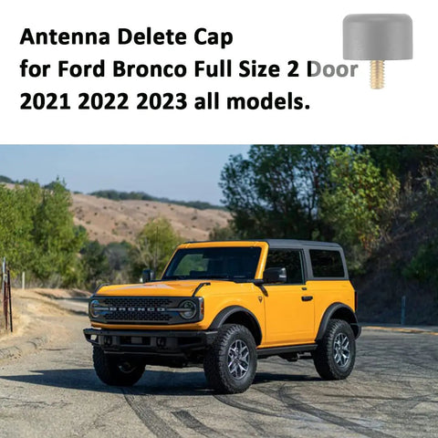 Ford Bronco Custom Antenna Cap Matte Black Hood Mounted Base Cover For Full Size And Sport Models 2021 2022 2023 2024 2025 2026 Car Wash Safe Antenna Delete Kit Gap Filler Bronco Accessories Aluminum on yellow Bronco