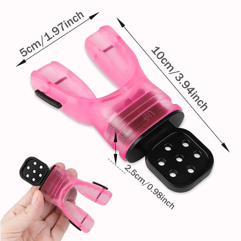 Transparent pink Two Pack Moldable Silicone Regulator Mouthpieces For Scuba Diving, Comfortable Bite Adjustable Fit, dimensions shown.