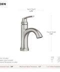 Image of Wellton No-Fuss One-Handle Bathroom Faucet in Spot Resist Brushed Nickel with dimensions and installation details displayed.