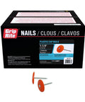 Pro Grade Electro Galvanized Steel Plastic Cap Nails Boasting Wide Round Heads And Ring Shank For Dead Tight Lockdown 1 1/4 Inch Collated Fasteners 2000 Count with box and nails