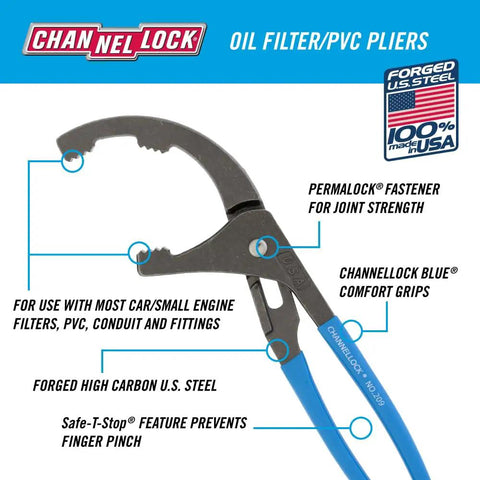 Oil Filter And PVC Plier 209 With Adjustable Four Position Grip Nine Inch For Automotive And Small Engine Maintenance