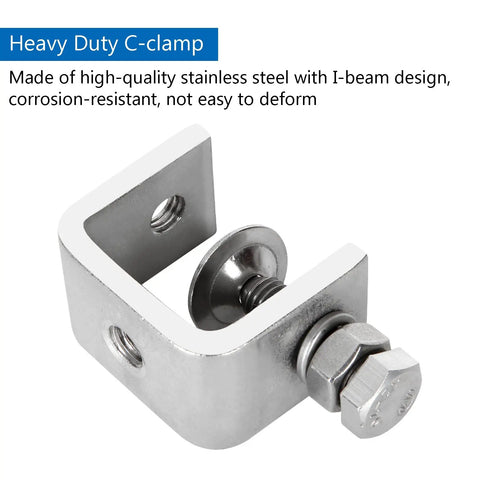 Heavy Duty C-clamp from 8 Pack 1 Inch C Clamp Set, 304 stainless steel, I-beam design, corrosion-resistant, woodworking and desk projects.