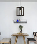 Farmhouse Rustic Pine Wood Hanging Pendant Lights Two Pack With Black Metal Frame For Entryway Dining Room Kitchen Island Ceiling Fixtures UL Listed Hardwired E26 LED Compatible Dimmable Ideal For Bedroom And Living Areas above wooden dining table and chairs