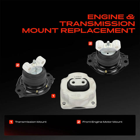 Built Tough Engine Motor Mount And Transmission Mount Kit Fit Chrysler 300 Dodge Challenger V6 V8 shows transmission and engine mounts.