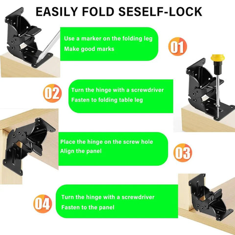Step-by-step installation guide for Built Like A Tank Black Foldable Furniture Brackets Self Locking Hinges on wood.