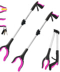 2 Pack 32 Inch magnetic grabber tool for seniors with pink handles, foldable design, and strong swivel head for easy reaching and trash pickup.