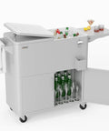 80 Quart Rolling Ice Chest On Wheels For Outdoor Parties with shelf, built-in storage cabinet, beverage cooler, bottle opener