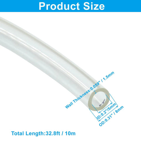 Heavy Duty PU Pneumatic Tubing for Air Compressors 8mm by 5mm Clear Polyurethane Air Hose 32.8ft product size view