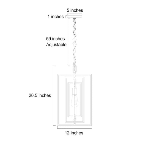 Diagram of Gold Pendant Light Chandelier For Kitchen Island With Adjustable Framework And Rotatable Geometric Shade dimensions.