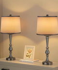 Industrial USB Table Lamp Set Of 2 With Dope Dual USB Charging Ports, gray bedside lamps on a nightstand