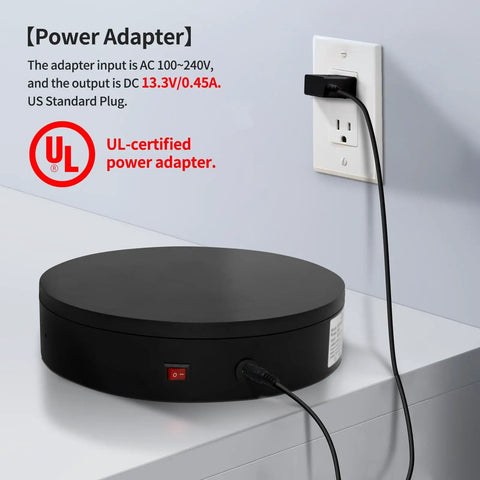 Remote Controlled Motorized Turntable For Photography And Display 360 Degree Spinning Platform plugged into power outlet