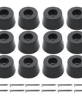 Twelve Piece Set Of Heavy Duty Round Rubber Feet Bumpers With Included Stainless Steel Screws One Inch Wide Top Half Inch Tall Anti Scratch Cabinet Table Leg Pads Rock Solid Non Slip Grip Kit with screws