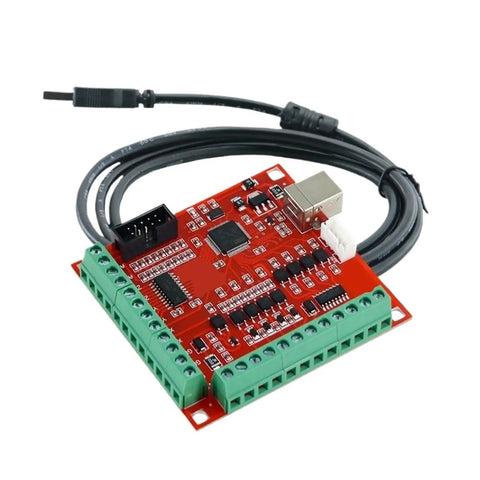 USB 100Khz 4 Axis Motion Controller Card For Engravers Mills And Routers With USB Interface Breakout Board For Precise Engraving And Milling Slave Axis Support Sweet For DIY CNC Projects, red PCB with USB cable