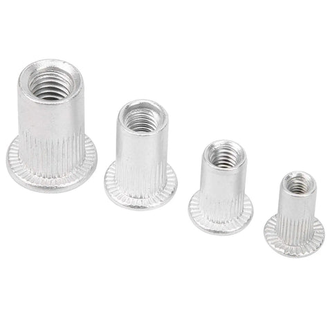 Genuine Aluminum Rivet Nut Kit Featuring 200 Piece Assorted M3 And M6 Threaded Blind Fasteners To Nail Down DIY Automotive and Sheet Metal Fabrication Tasks Without The Hassle - assorted sizes of aluminum rivet nuts.