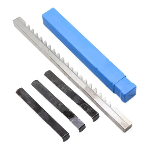 18mm E Push Type Keyway Broach Tool Metric Sized HSS Cutting Tool Knife With 3 Shims for CNC Machines displayed with blue case