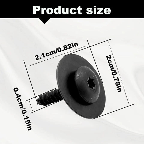 Heavy Duty Fender Liner Splash Shield Bolt Kit Quick Drop In Swap For Gm Chevy Camaro Colorado Cruze Equinox Impala And Cadillac Models Replaces 11548270, detailed size image showing dimensions of the bolt.