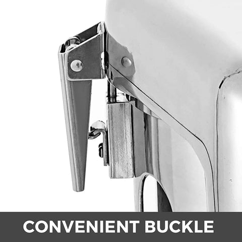 Close-up of a convenient buckle on Heavy Duty 370W Electric Juice Extractor With Stainless Steel Body for easy operation.