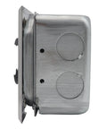 Industrial Grade Nema 10-30R Power Outlet With Surface And Flush Mount Options, galvanized steel side view with dual mounting holes.