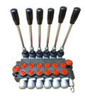 Heavy Duty Manual Hydraulic Directional Control Valve Block Featuring A Rock Solid Cast Iron Housing And Comfortable Lever Actuator For Tractor And Workshop Equipment That Handles Flow Like A Champ Built For The Long Haul. Top view of six levers and block design.