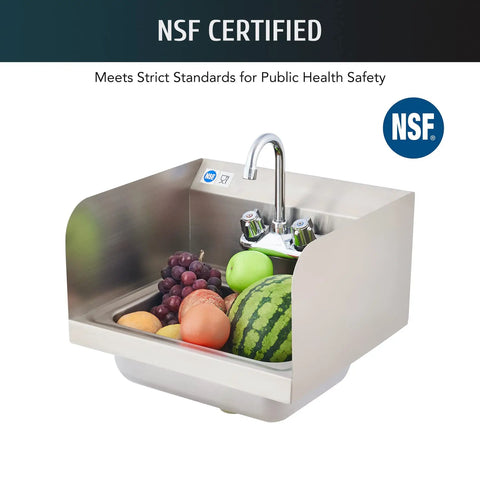 Commercial Hand Sink With Gooseneck Faucet 304 Stainless Steel Wall Mount Utility Sink NSF Certified For Restaurant