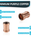 Five Pack Press Fit Copper XL Couplings With No Stop Sleeve For 4 Inch Pressure Line Heavy Duty Plumbing Gear with corrosion resistance design.
