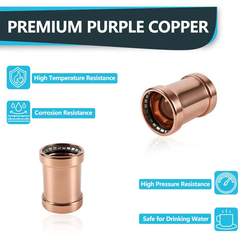 Five Pack Press Fit Copper XL Couplings With No Stop Sleeve For 4 Inch Pressure Line Heavy Duty Plumbing Gear with corrosion resistance design.