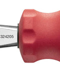 Swiss Grip Starby Coin Driver With Red Handle, 45 mm Shaft, 100 mm Total Length, side view of handle with brand logo.