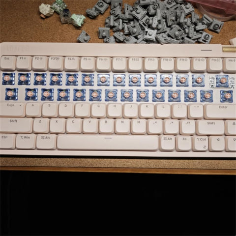 Deep Sea Silent Series Pink Islet Mini Low Profile Linear Switch For Hot Swap Keyboards, 35gf Operating Force, Silky Smooth Quiet Keystroke, 50 Million Cycles, 3 Pin Choc V2 Footprint, Easy Swap With Most Mechanical Keycaps. Hot-swap keyboard with blue low-profile switches