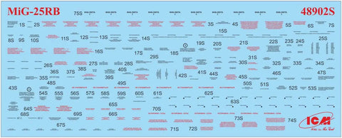 Decals sheet for MiG 25RB Soviet Reconnaissance Plane Model Kit 1 48 Scale For Assembly And Painting With Four Dope Decal Options