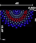 Patriotic Outdoor Net Lights All American 4x2 Ft Half Fan Flag Design With 450 Waterproof LED Red White Blue, 8 Modes