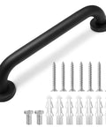 Heavy Duty 12 Inch Shower Grab Bar Built Tough For Solid Non Slip Bathroom Safety Support Rock Solid Stainless Steel Wall Mount Assist Handle In Sleek Black Finish with screws and anchors.