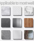 Image showing diverse wall surfaces applicable for Heavy Duty Adhesive Wall Hooks Up To 50 Lbs No Drill No Damage Clear Waterproof Wall Hangers For Towel Keys Bags And More Ideal For Home Bathroom Kitchen Office Outdoor 10 Pack.