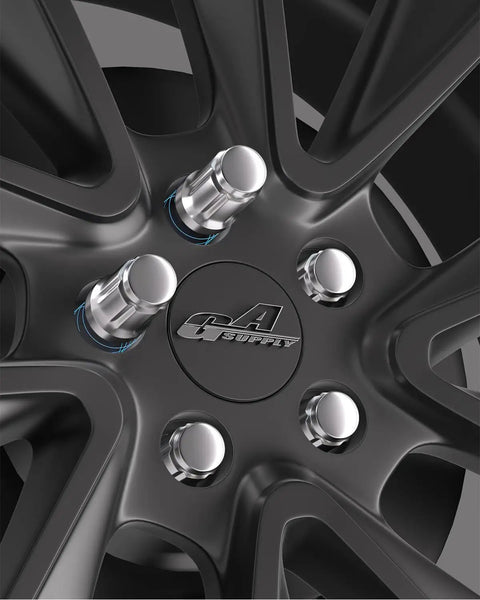 Installed 12x1.5 Lug Nuts Six Spline Closed End Chrome Acorn on aftermarket wheel, showcasing 60-degree conical seat durability
