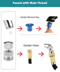 Faucet with male thread using Swivel Faucet Adapter Kit, Solid Brass 3/4 Inch Garden Hose Adapter With Aerator, 360 Degree Kitchen Sink Faucet Aerator Adapter For Female And Male To Male, Chrome
