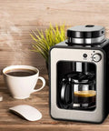 Compact Espresso Machine With Anti Drip Filter System Easy Pour Coffee Maker For Your Home Kitchen on a wooden counter