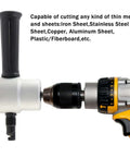 Double Head Metal Sheet Nibbler Cutter for Drill Attachments connected to drill, 7.4mm cutting diameter, 27mm shank, wrench included