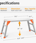 All In One Grab And Go Adjustable Work Platform And Folding Ladder Aluminum Construction 330 Lb Capacity 24 To 35 Inch Reach Heavy Duty Portable Work Bench Stool With Non Slip Feet specifications diagram