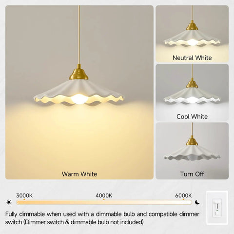 Premium White Scalloped Ceramic Pendant Light Adding Sweet Vintage Charm To Kitchen Islands Built Tough With Heat Resistant Glaze Handling Humidity Like A Champ Snag This Clean Modern Look Today - displaying warm and neutral dimmable settings.